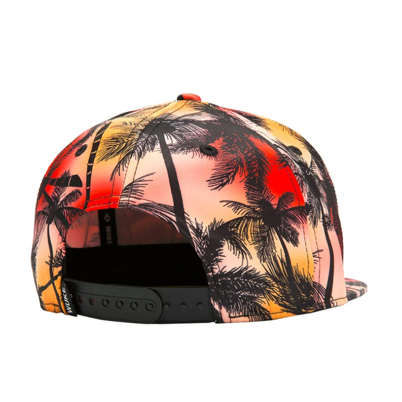 wholesale custom 5 panel trucker cap 3D heat printing coconut tree pattern snapback hat cap