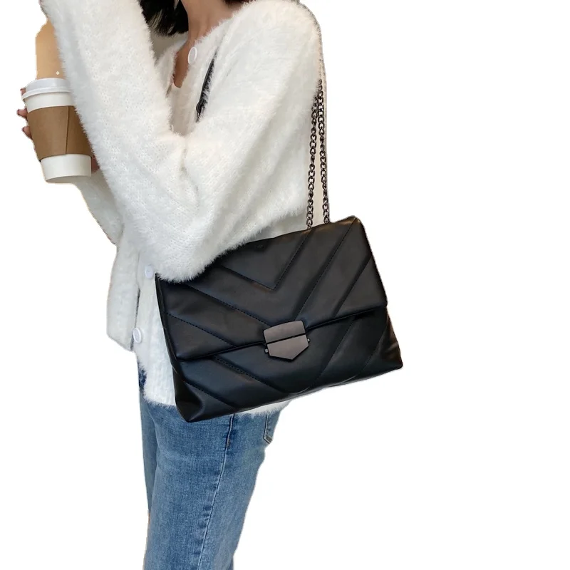 

Pu Leather Chevron Shoulder Bag Luxury Women Handbags Designer Purse Brand Caviar Chain Bag Crossbody Bags