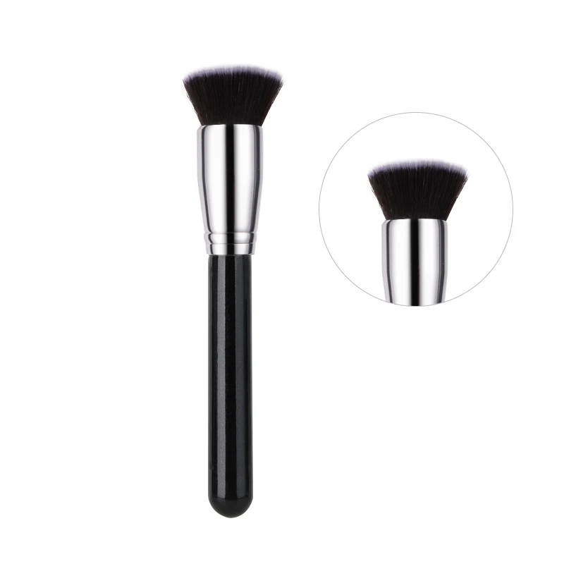 HMU Best Sell Kabuki Face Wholesale Soft Custom Logo Synthetic Hair Single Black Stubby Flat Foundation Brush