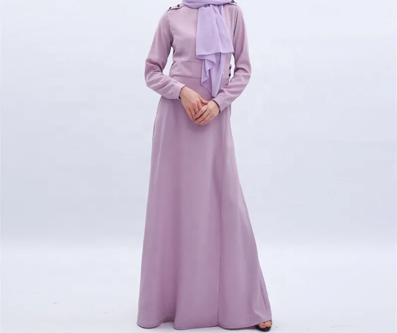 

Pure Color Muslim Islamic Abaya Maxi Dress Modest Dress, Light purple