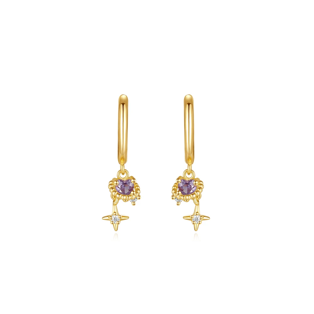 Fashion Jewelry Earrings 925 Sterling Silver Trendy Diamond Earrings Purple Heart Star Planet Gold Plated Hoop Earrings Women