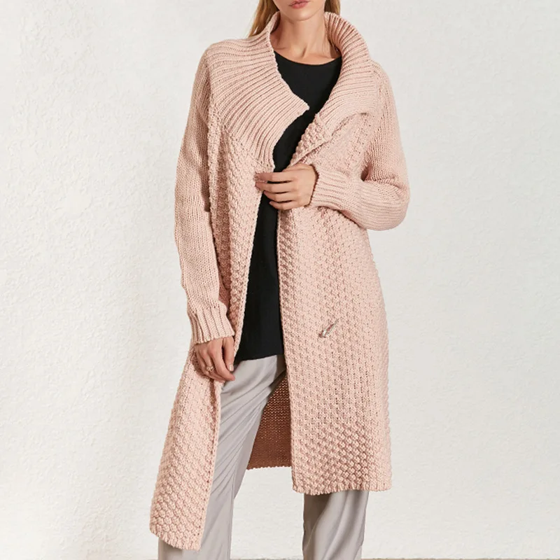 

2019 latest hot sale new style women coat casual long-sleeved sweater with a loose ladder pattern knit fabric