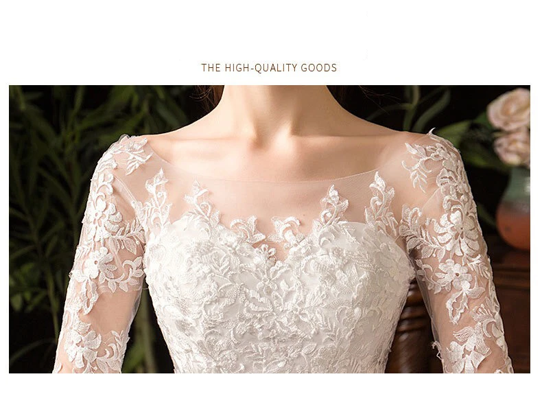factory wholesale floor-length full sleeve lace bride wedding dress latest design elegant bridal dress