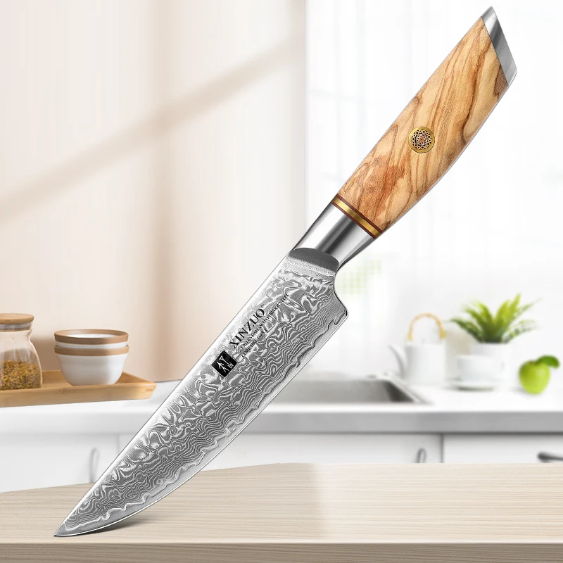 

5 inch New Arrivals Damascus Steel 73 Layers Powder Steel Olive Wood Handle Restaurant Kitchen Steak Knife