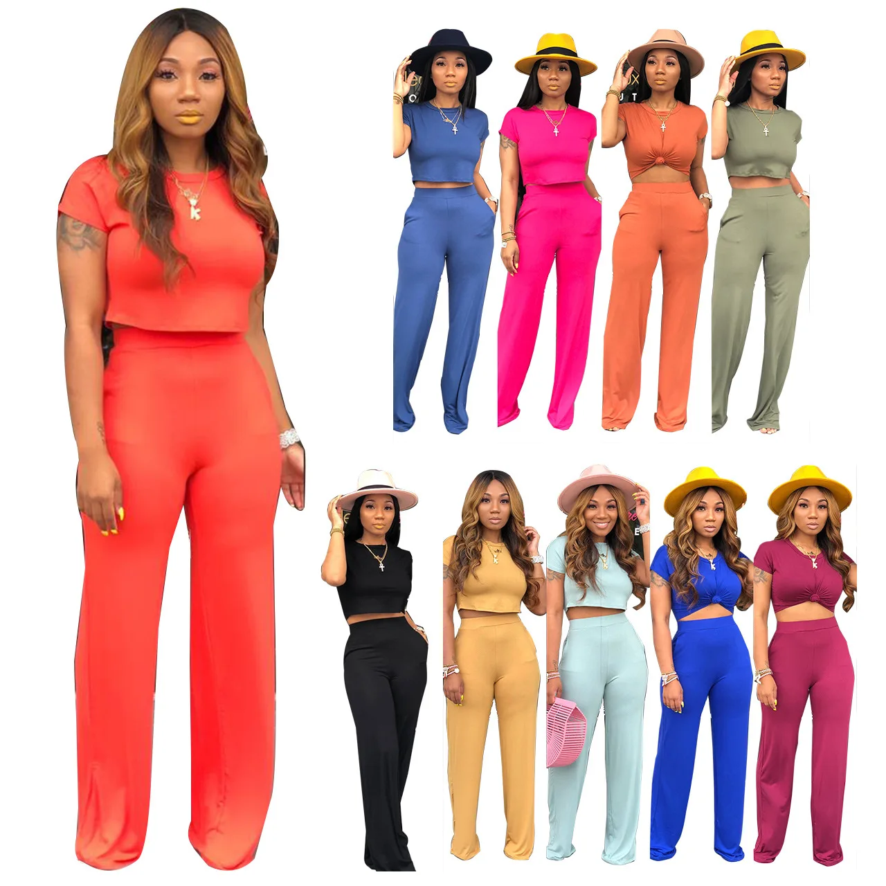 

Y8592 wholesale trendy Solid Color casual clothing sexy two-piece women's suits