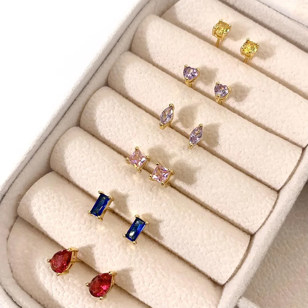 

crystal single stone zirconia baguette square shape stud earrings