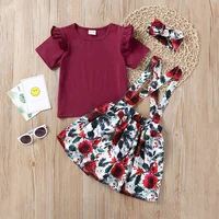 

Summer Girls Clothing Set Short Sleeve Print Sling Skirt 2 Piece Set Wholesale