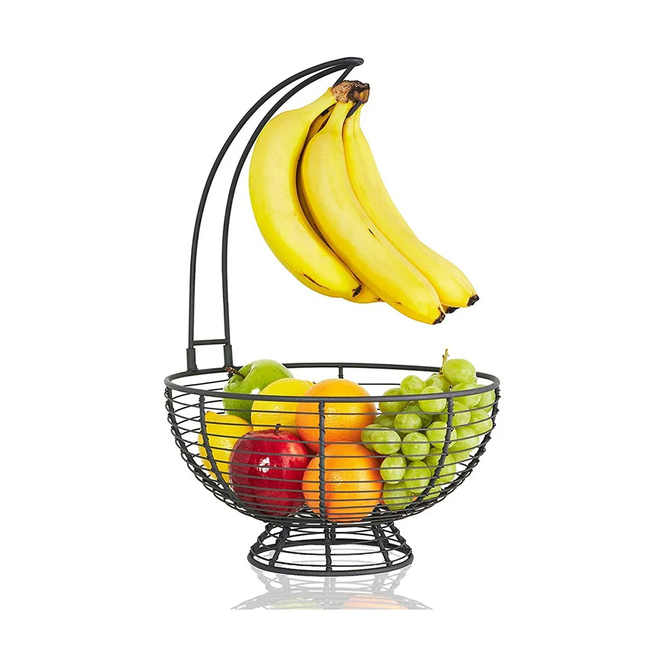 

Quick delivery kitchen storage vegetable basket stainless steel fruit bowl with banana hanger