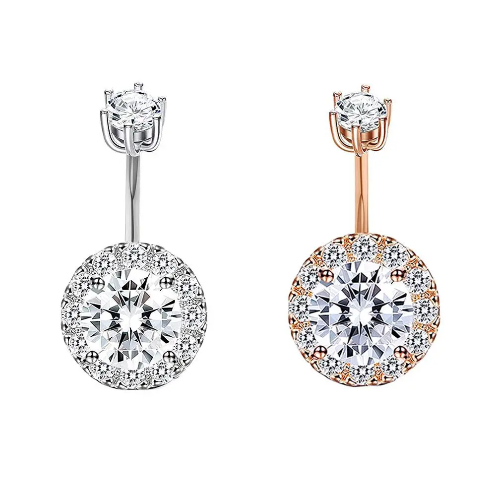 

Sexy Round Disc Short Belly Rings Clear Cubic Zirconia For Summer Women 14g 316l Stainless Steel Belly Rings, Silver/gold/rose gold