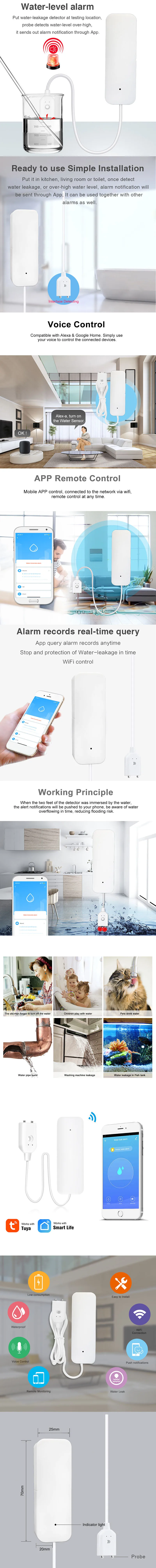WIFI Water Leak detector Water sensor support Tuya Smart or Smart Life APP have Low Power prompt function - ANKUX.COM