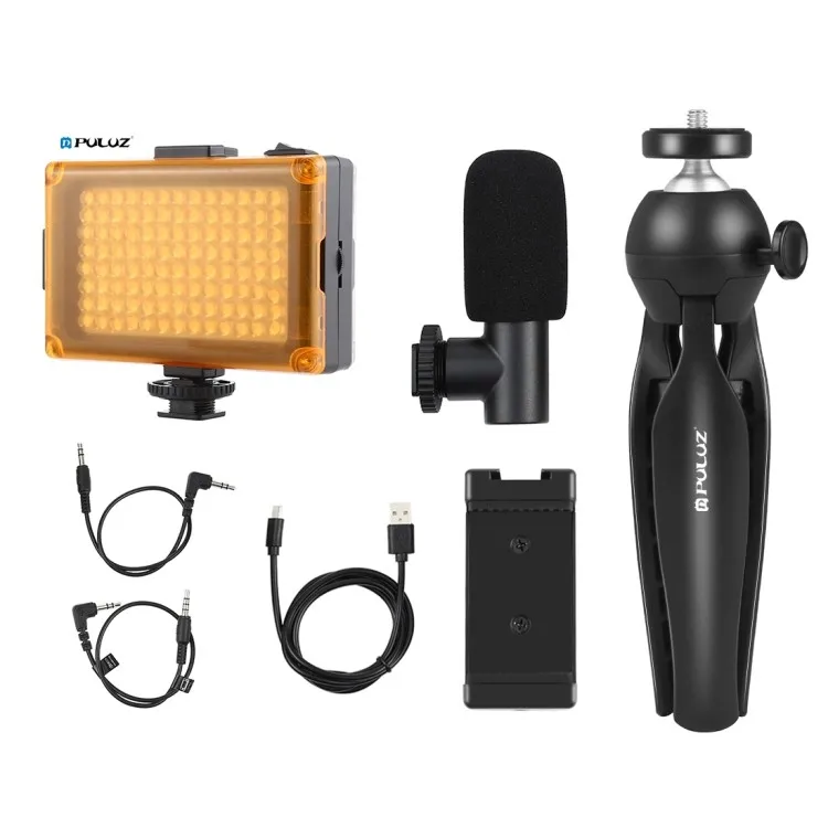 

Fast Delivery PULUZ Live Broadcast Smartphone Video Light Vlogger Kits with Microphone LED Light Tripod Mount Phone Clamp Holder