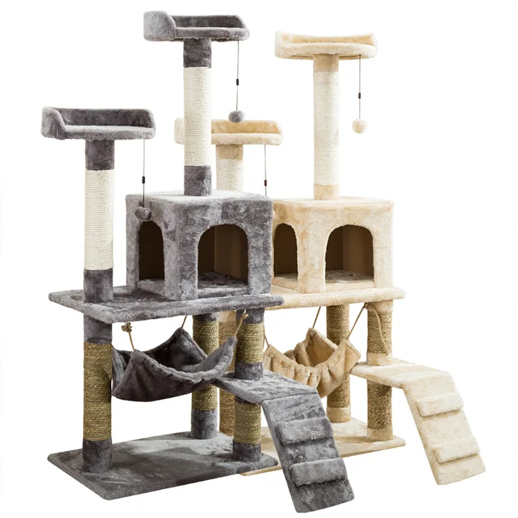 

House Tower Scratcher Wooden Big Climbing Cats Tree, As picture