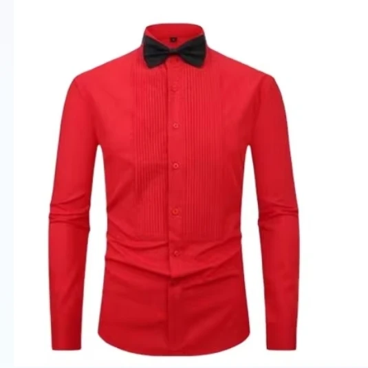 Hot Solid Color Dress Shirt for Men High-End Business Suit Stretch Double Pleated With Elegant Dress Shirt