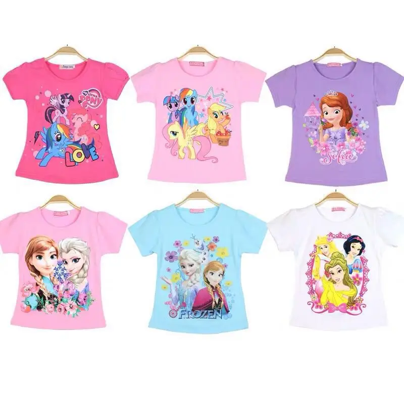 

Summer 2022 New Girls T-shirt Children's Short Sleeve Elsa Anna Baby Kids Cotton Tops Anime Clothes Fashion Sofia Pony