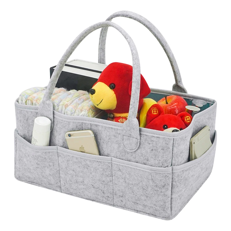 

Large Multipurpose felt baby diaper caddy basket organizer with adjustable shoulder strap, Grey