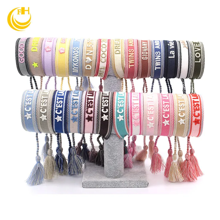 

Handmade custom woven bracelet with embroidery words for man bracelet & , Arabic words bracelet with embroidery texts, Can be customized