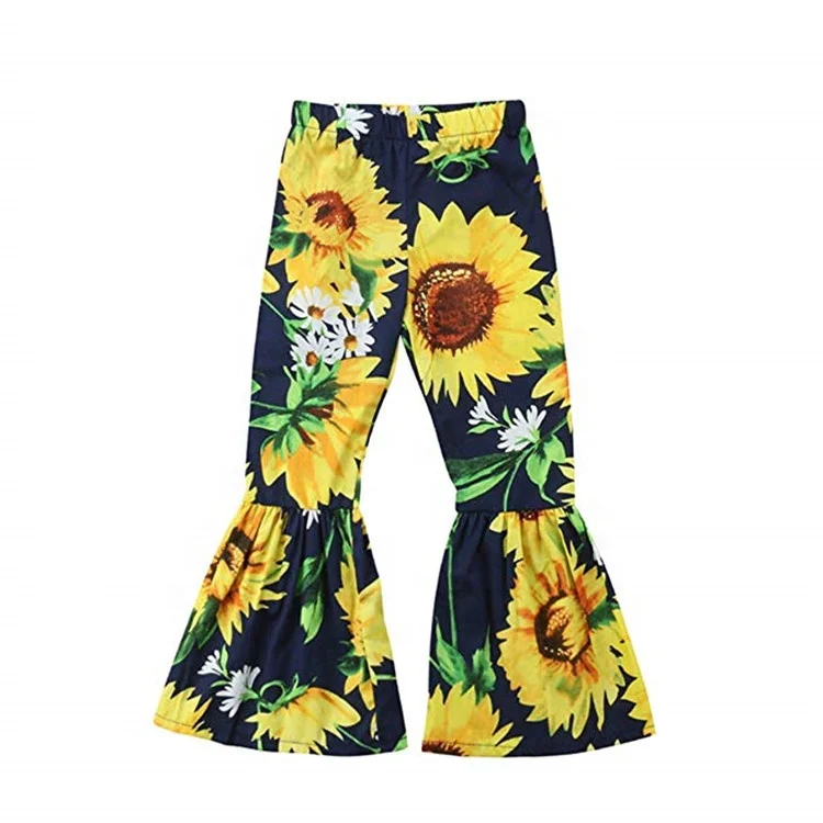 Milk silk kids clothing little girls bell bottom icing pants Wholesale children sunflower icing leggings