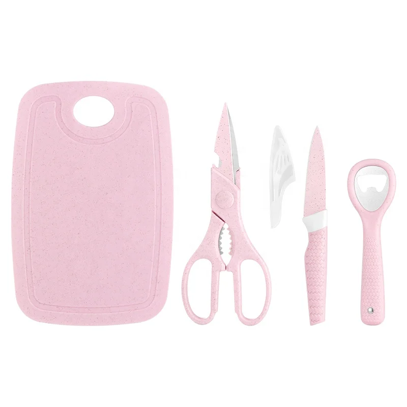 

Yangjiang kitchen gadgets wheat straw stainless steel kitchen knives children Safety pink fruit kitchen knife set, Pink/ green