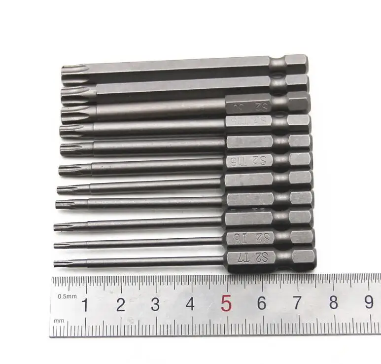 5 piezas 1//4/" vástago hexagonal T8 magnético de seguridad Destornillador Torx bits de longitud 75mm