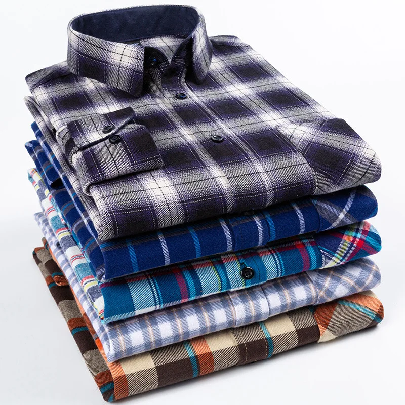 

Flannel Long Sleeve Shirt Customize 100% Cotton Shirts Plus Size Men's Shirts