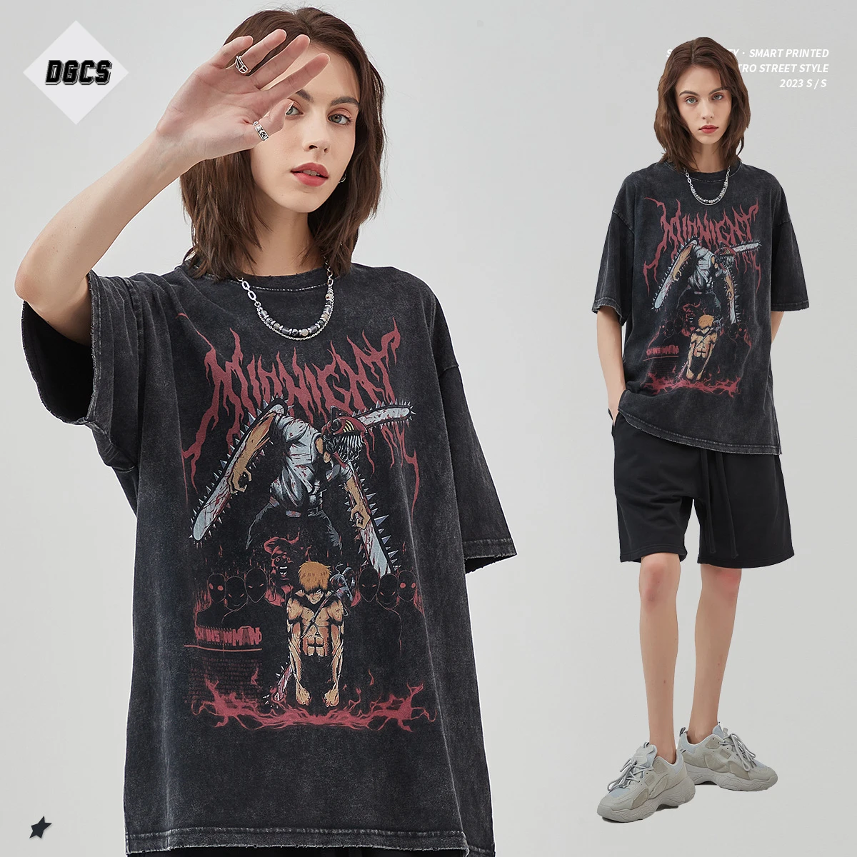 

Drop Shoulder Anime Oversized Wash t-shirt Heavyweight Chainsaw Man Denji Custom Logo Print Blank Unisex Hip Hop Washed T Shirt