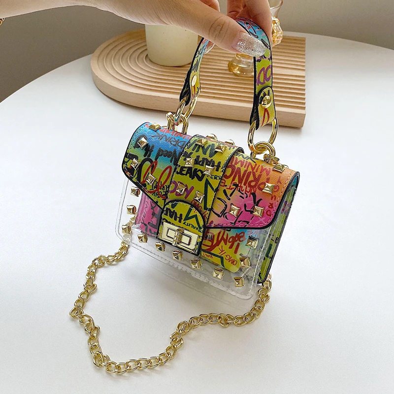 

Wholesale mini bags women handbags ladies 2021 fashion Graffiti leather chain crossbody bag designer luxury ipsy glam handbags, 8 colors