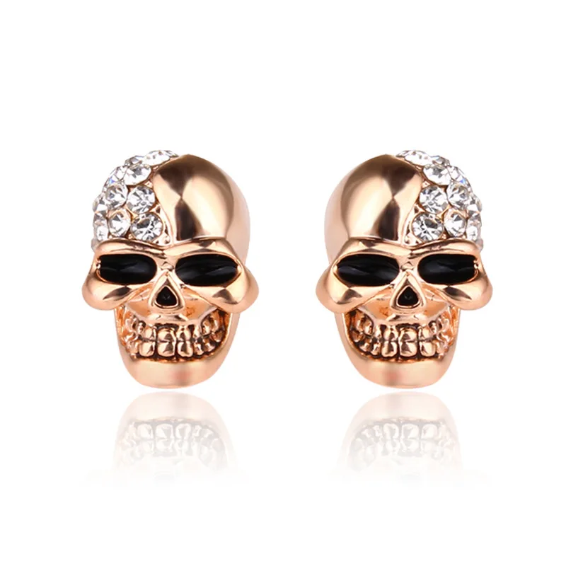 

Fashionable High Quality Retro Glossy Zircon Personalized Skull Stud Earrings For Men And Women Jewelry Wholesale, Custom colors accepted