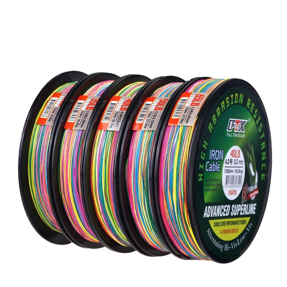 

FTK Readyship Whosale 114M 4 Strands Multi-color Packaged Multifilament PE Fishing Wire 4X Fishing Line Braided