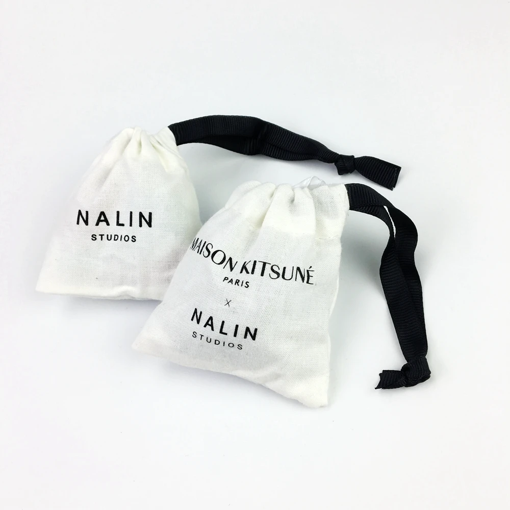 

Logo Printed Recycle Cotton Canvas Fabric Jewelry Drawstring Pouch, Customized color