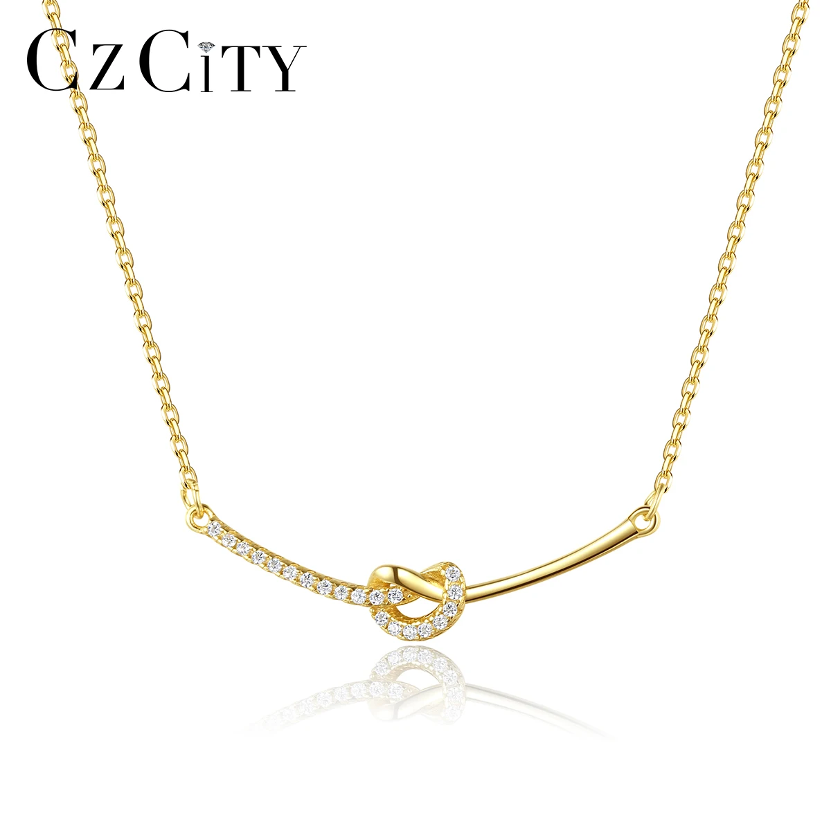 CZCITY Designer Knot Tiny Zircon Silver Necklace Fashion Women Link Chain Sterling 925 Jewelry