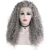 Small African curls lace front smoke gray tubby hand curls wavy long curls twisted synthetic fiber hair wig