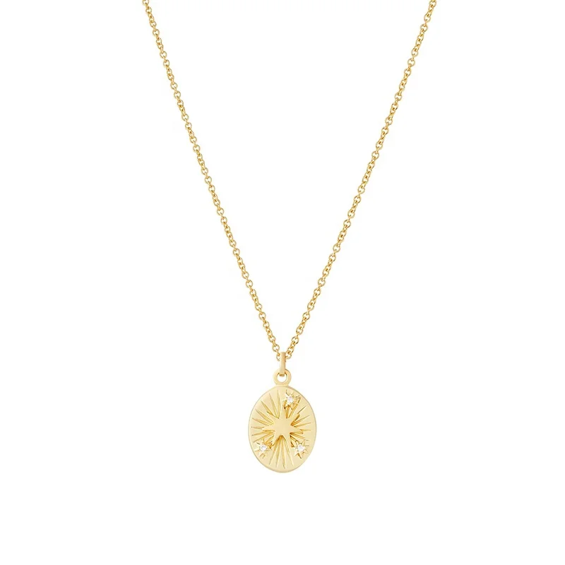 

925 Sterling Silver Jewelry Coin Cubic zircon Disc Star Charm Choker Necklace For Women