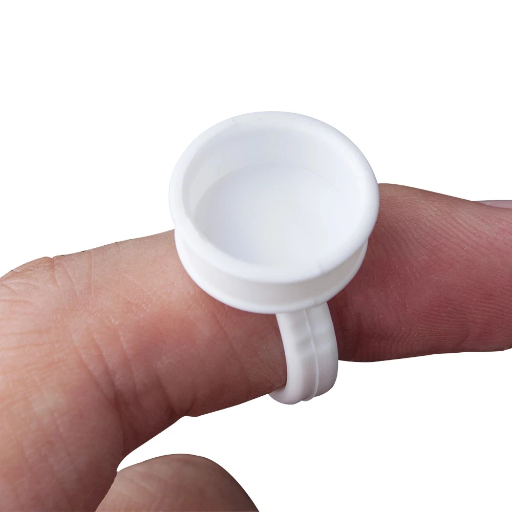 

100pcs / Disposable glue holder ring tray adhesive eyelash tray holder set for eyelash extension tattoo pigment, White