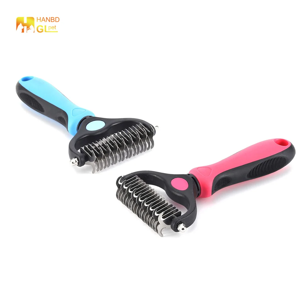 

Wholesale Pet Hair Remover Brush Grooming Brush Double Sided Shedding and Dematting Undercoat Rake Comb for Dogs and Cats