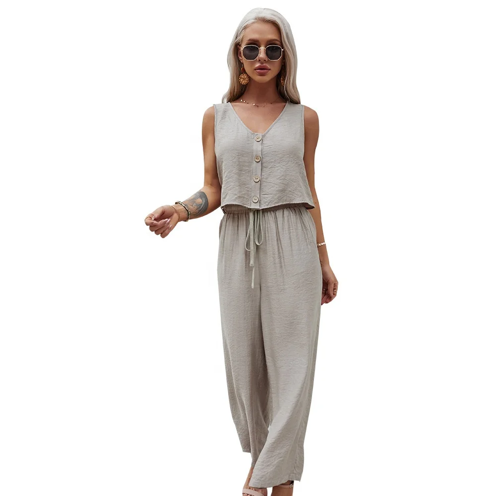 

Spring Summer New Products Hot Solid Color Two-Piece Woman Short Vest Top Set, Customized color