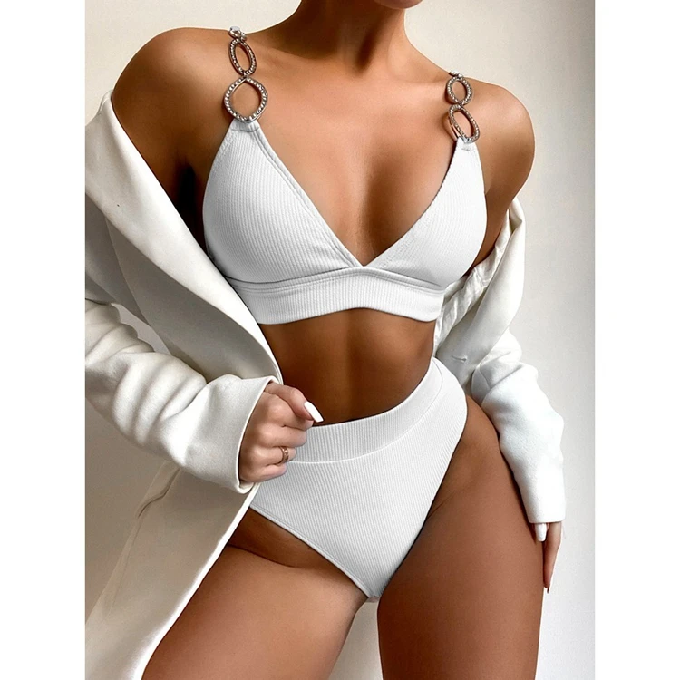

Crystal Bikini Set High Waist Swimsuit Diamond Swimwear Women Rhinestone Bathing Suit Push Up Bikini Factory Price