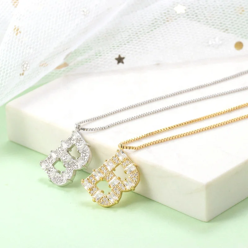 

Best Selling Gold Plated Necklace CZ Letter Pendant Necklace Diamond Alphabet Initial Necklace, Gold,silver