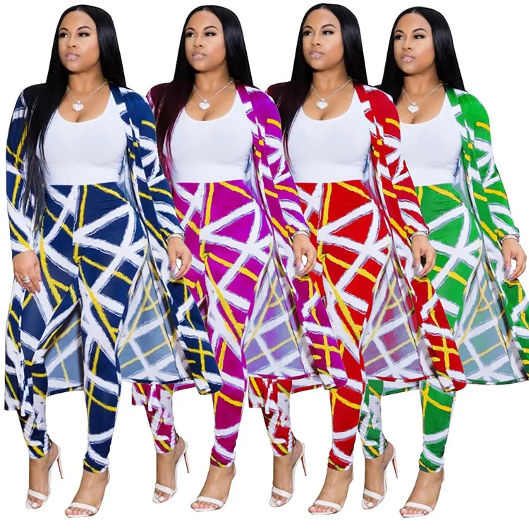 

Best quality print coat and long pants set womens two pieces