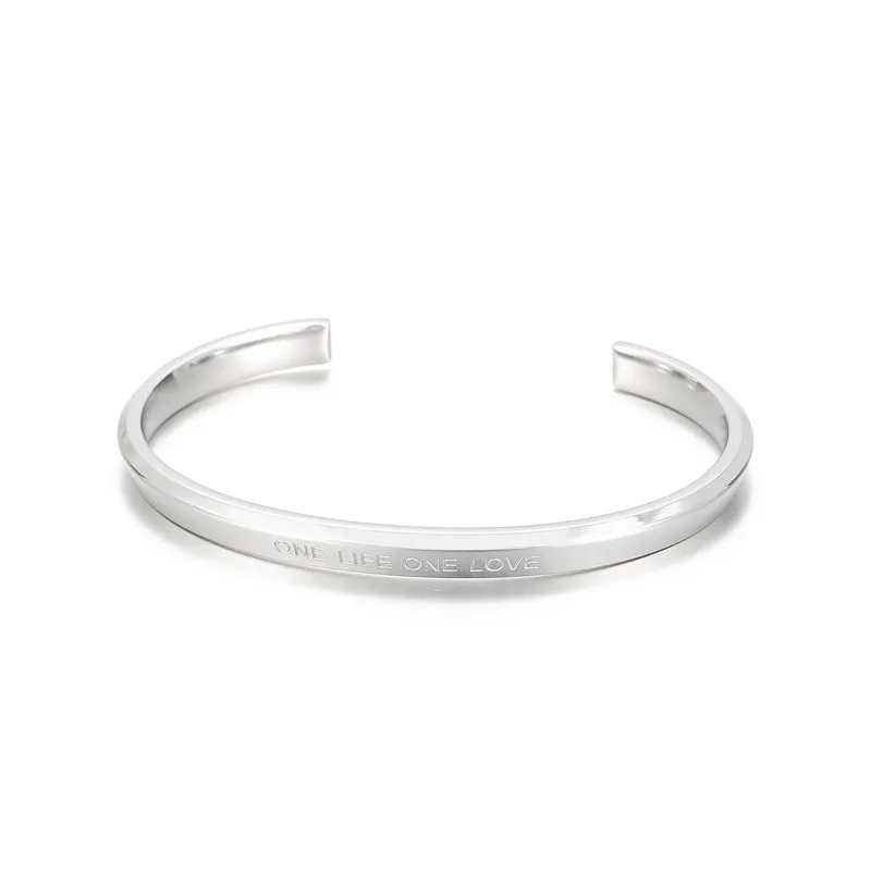 

Qings Initial Letter Carved Fashion Jewelry Cuff Bangle Creative Stainless Steel Bracelet