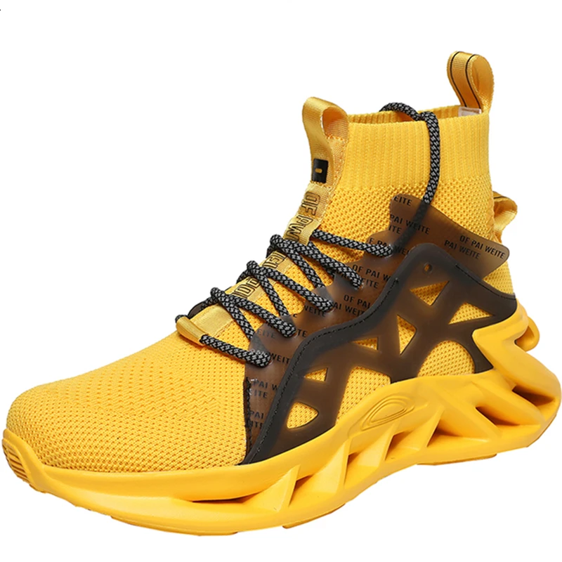 

2021 Running Shoes Knit Upper Plus Size Breathable Sneakers Men Blade Hollow Sole Trainers Sport Shoes