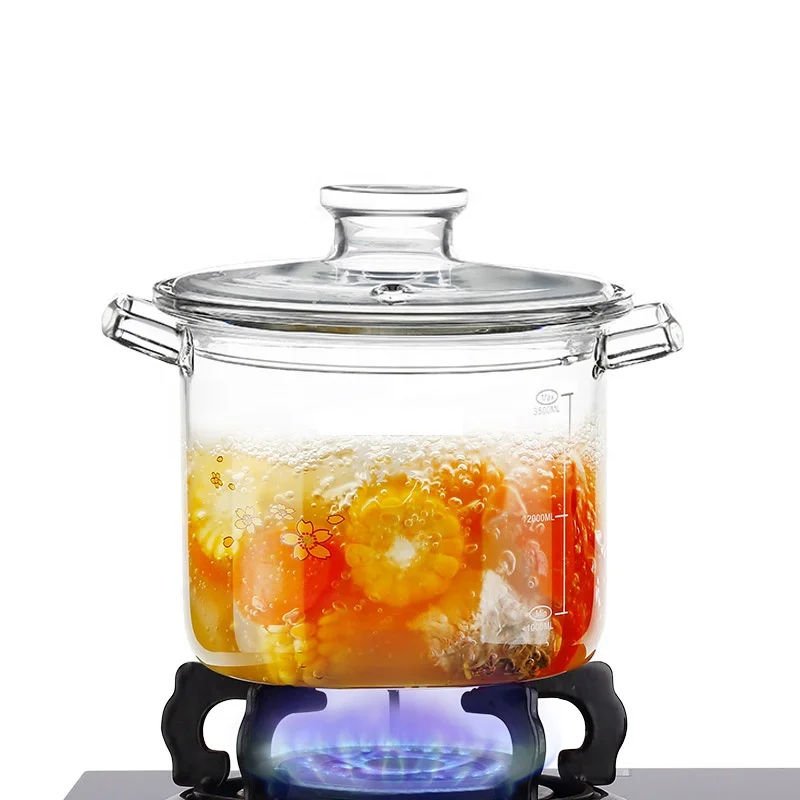 

Factory Direct double ears Heat Resistant Big Size Transparent Clear pyrex Glass Cooking Pot for Kitchen