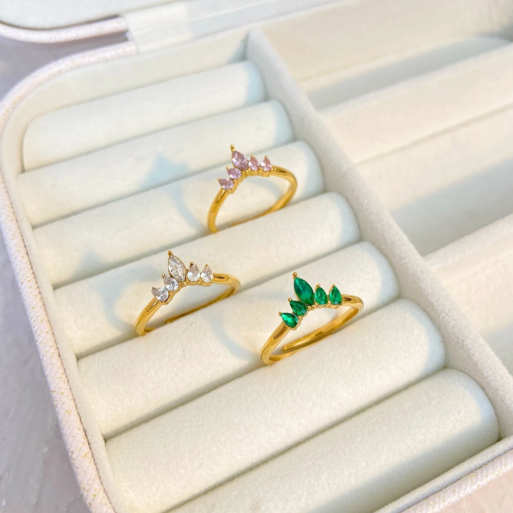 

Luxury Ring Jewelry Stainless Steel Micro set Zircon Crown Open Ring Girl