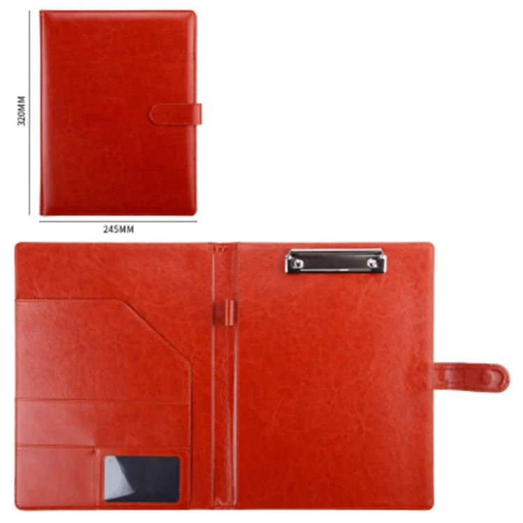 Custom Logo A4 Size PU Leather File Folder Portfolio Binder with Magnetic Buckle Clip for School and Document Use
