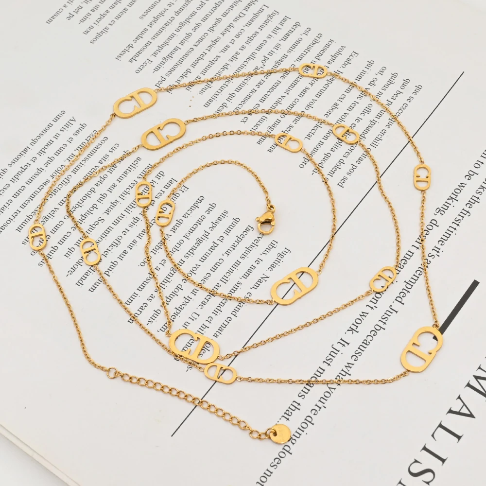 Fashion Jewelry Girl Letter Letter Design Gold Plated Stainless Steel Waterproof Fine Chain Fashion Long Necklace