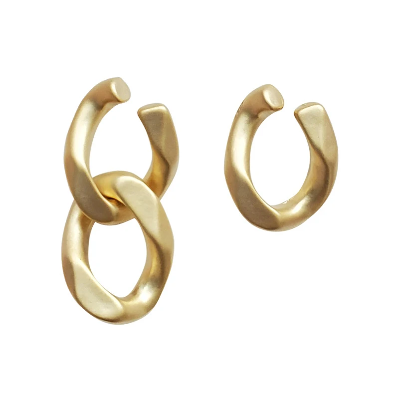 

Cuban Chain Link Earring Gold Plated Asymmetrical Earrings, Picture