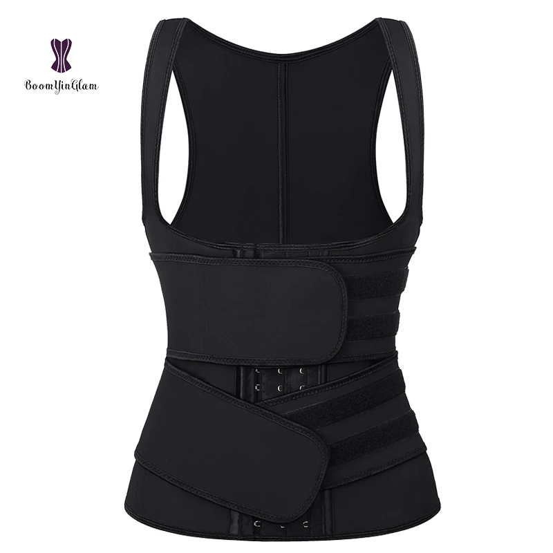 

custom 100% Latex 9 steel boned slimming waist trainer double belt vest with hooks private label
