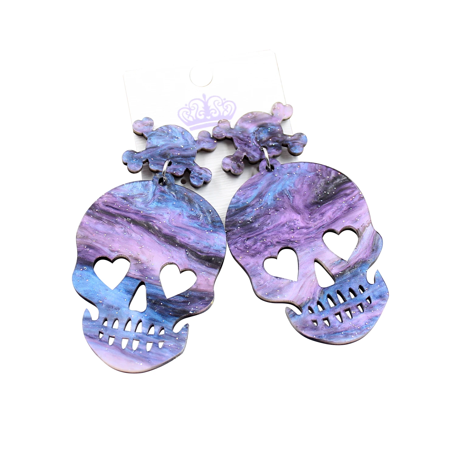 

HP055 50mm Acrylic skull Dangle Earring Laser Cutout magic heart Earrings Acrylic Halloween Earrings