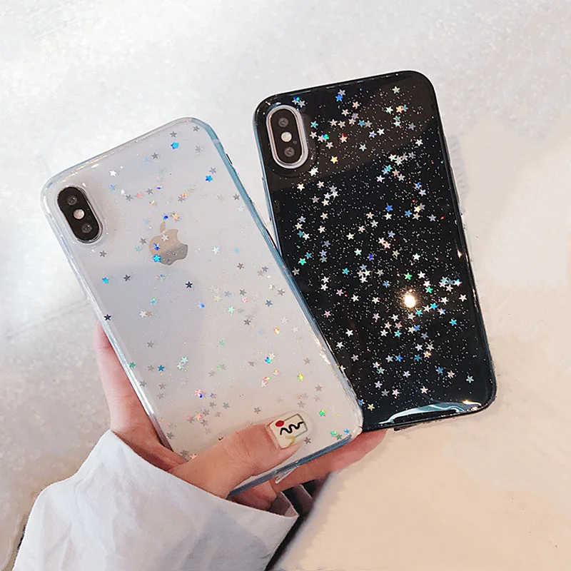 

2020 Newest Bling Girls Phone Case For Phone 11 Pro Max/XS/XR Glitter Epoxy Liquid Glue Sparkle Star Soft TPU Phone Case Cover