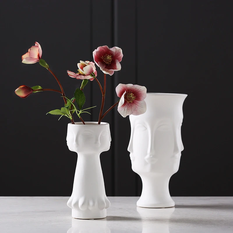 

Creative White matte glazed face Ceramic Tabletop vase model ornament portrait Vase Home Decor Drop shipping