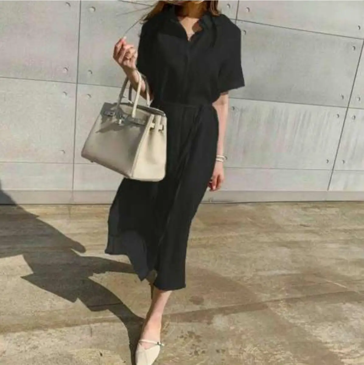 

Custom Autumn Long Sleeve Belt OEM Solid Color Elegant Lapel Women Loose Button Linen Shirt Dress Casual Dress, Customized color